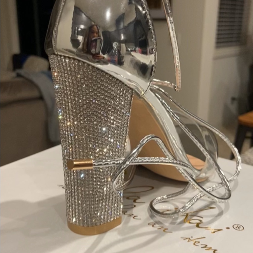 Lala Ika Silver Rhinestone Heels size 7 perfect for winter formal & prom season